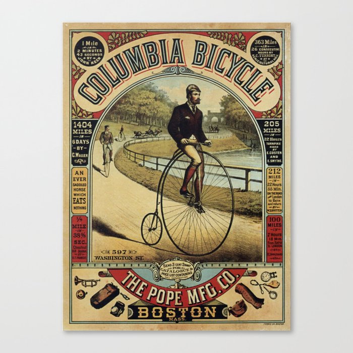 Columbia Bicycle Vintage Illustration Boston Canvas Print