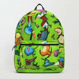 Birds and Bugs Backpack | Birds, Abstract, Bugpattern, Green, Painting, Expressionist, Acrylic, Birdpattern, Nature, Butterfly 