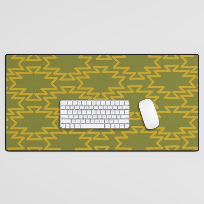 Southwest Azteca - Geometric Pattern in Mid Century Mod Mustard and Olive Green Desk Mat