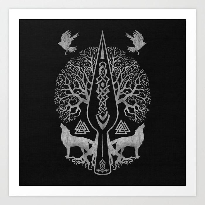 Gungnir - Spear of Odin and Tree of life  -Yggdrasil Art Print