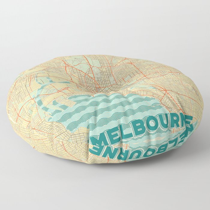 Melbourne Map Retro Floor Pillow