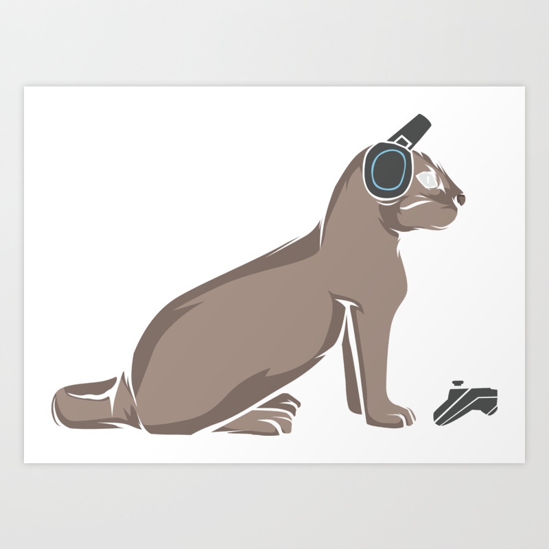 Gaming Cat Kitty Gift Games Videogames Gamer Art Print By Jansch