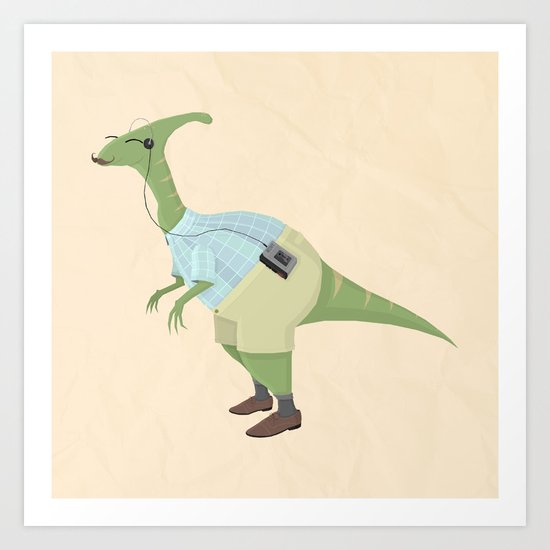 Hipster Dinosaur jams to some indie tunes on his walkman Art Print