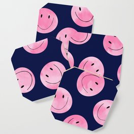 Happy Pink Smile Faces Pattern Coaster