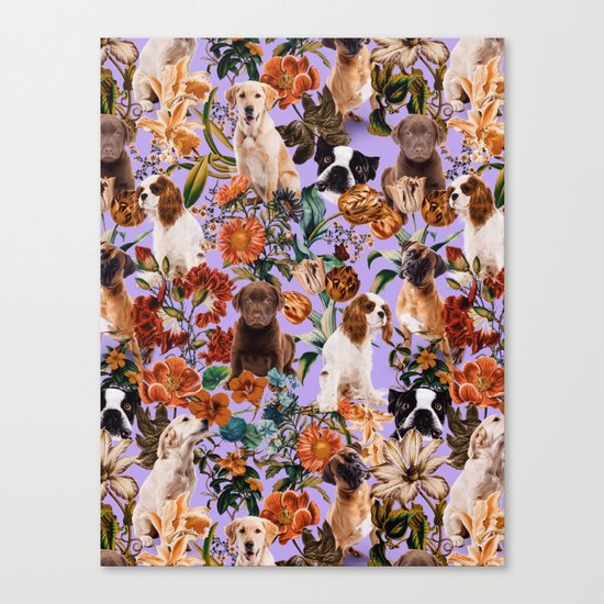 Dog and Floral Pattern Canvas Print