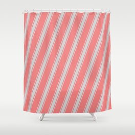 [ Thumbnail: Light Coral & Light Gray Colored Stripes Pattern Shower Curtain ]