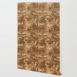 Personalized  W Letter on Brown Military Camouflage Army Commando Design, Veterans Day Gift / Valentine Gift / Military Anniversary Gift / Army Commando Birthday Gift  Wallpaper