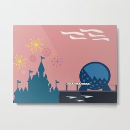 Castle Fireworks Show Pink Metal Print | 50Thanniversary, Mid Century, Bluewhiteyellow, Modern, Fireworks, Wallart, Poster, Graphicdesign, Digital, Enchanted 
