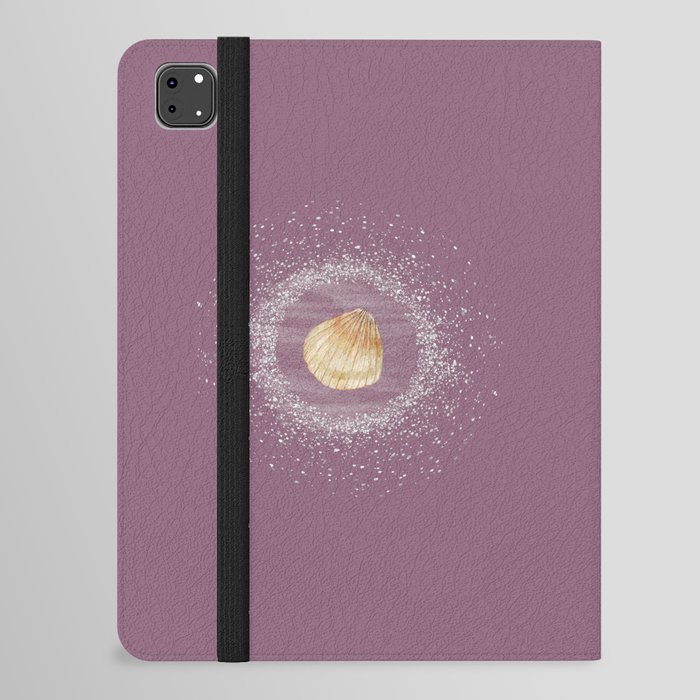 Watercolor Seashell and Sand on Dark Purple iPad Folio Case