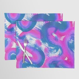 Wavy Lines and Squiggles Abstract Painting - Neon Blue, Magenta and Teal Placemat