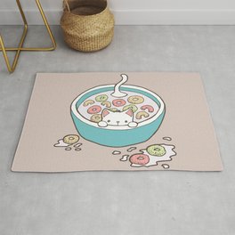 Milky Cat Cereal Bath Rug | Kids, Drawing, Milk, Fruit, Ring, Kawaii, Chibi, Breakfast, Loops, Pastel 