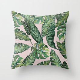 Jungle Leaves, Banana, Monstera Pink #society6 Throw Pillow