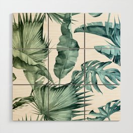 Tropical Palm Leaves Turquoise Green Blue Gradient Wood Wall Art