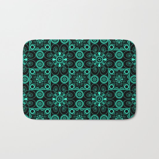 Retro . Black turquoise ornament . Bath Mat