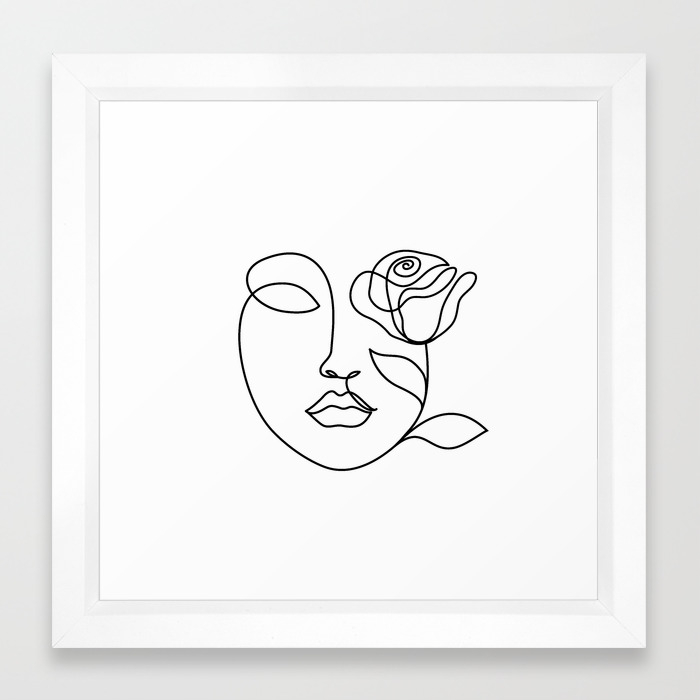 Beauty Woman Face With Rose Abstract Minimal Fine Art One Line Drawing Framed Art Print By Livdeco Society6,Minimalist Line Art Cat Tattoo