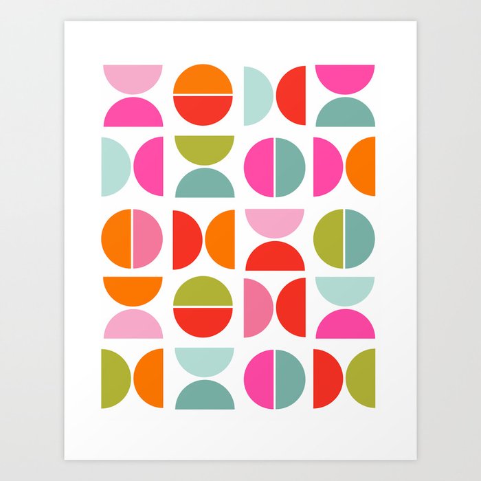 Midcentury Modern - Colorful Retro Half Circles Pattern Art Print
