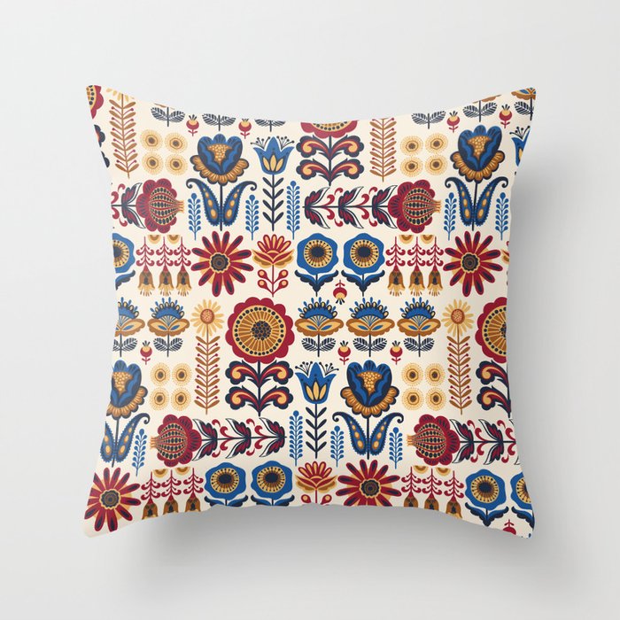 Scandinavian Folk Art Pattern Throw Pillow