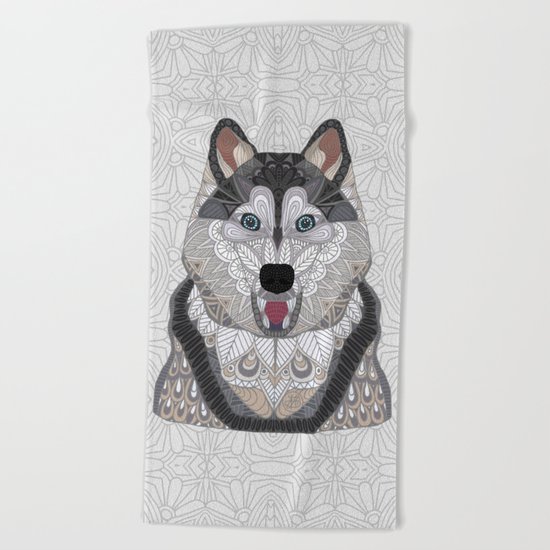 Happy Husky Beach Towel