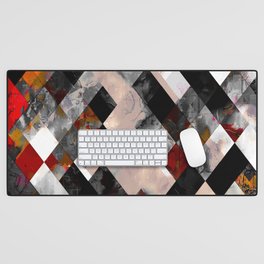 geometric pixel square pattern abstract art in red brown black Desk Mat