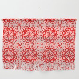 Retro Red Flower Quilt Mid-Century Modern Pattern Wall Hanging