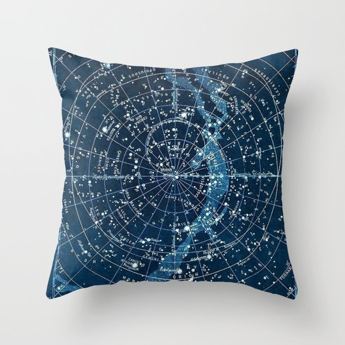 1900 Star Constellation Map - Chart Vintage Poster Throw Pillow