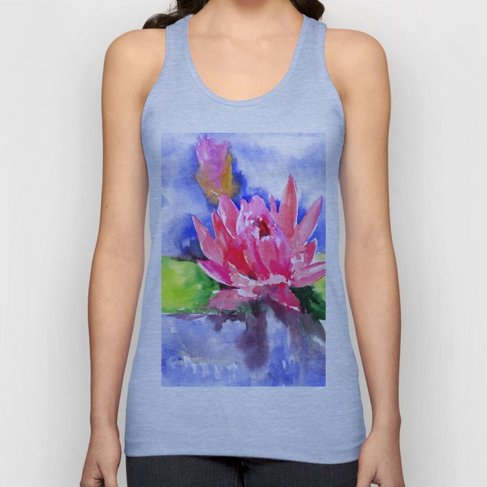 Lotus Flower, pink lotus Asian ink art, pink blue lily pod, waterlily flower Tank Top
