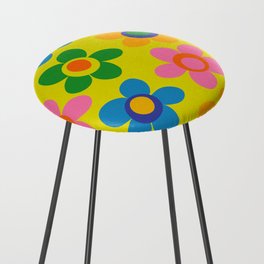 Colorful Maisie Flowers Cheerful Retro Contemporary Floral Pattern on Yellow Counter Stool