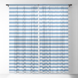 [ Thumbnail: Blue & White Colored Pattern of Stripes Sheer Curtain ]