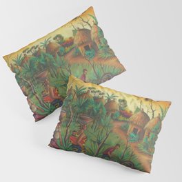 Village painting from Africa of Villagers Pillow Sham