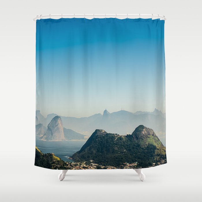 Brazil Photography - Rio De Janeiro Under The Blue Foggy Sky Shower Curtain
