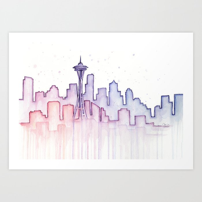 Seattle Skyline Watercolor Art Print By Olechka Society6