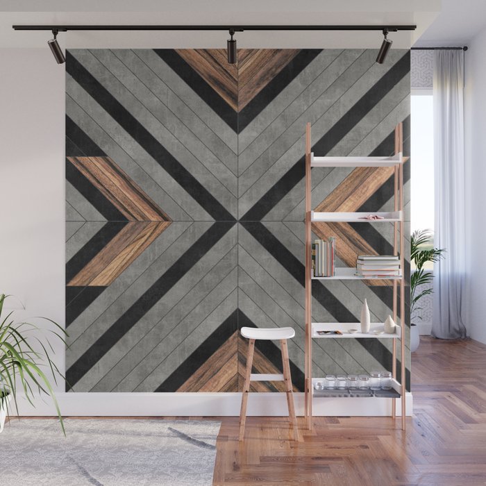 Urban Tribal Pattern No.2 - Concrete and Wood Wall Mural