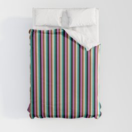[ Thumbnail: Vibrant Black, Light Sea Green, Beige, Brown, and Orchid Colored Lined/Striped Pattern Duvet Cover ]