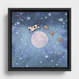 Cow and sheep jumping the moon Framed Canvas