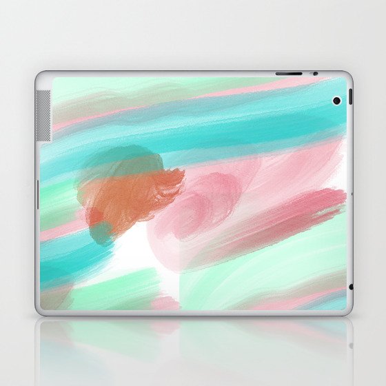 Artistic Teal Turquoise Pink Watercolor Brushstrokes Laptop & iPad Skin
