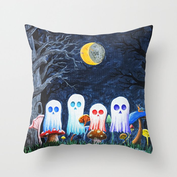 SkeleGhosts in the Enchanted Forest Throw Pillow
