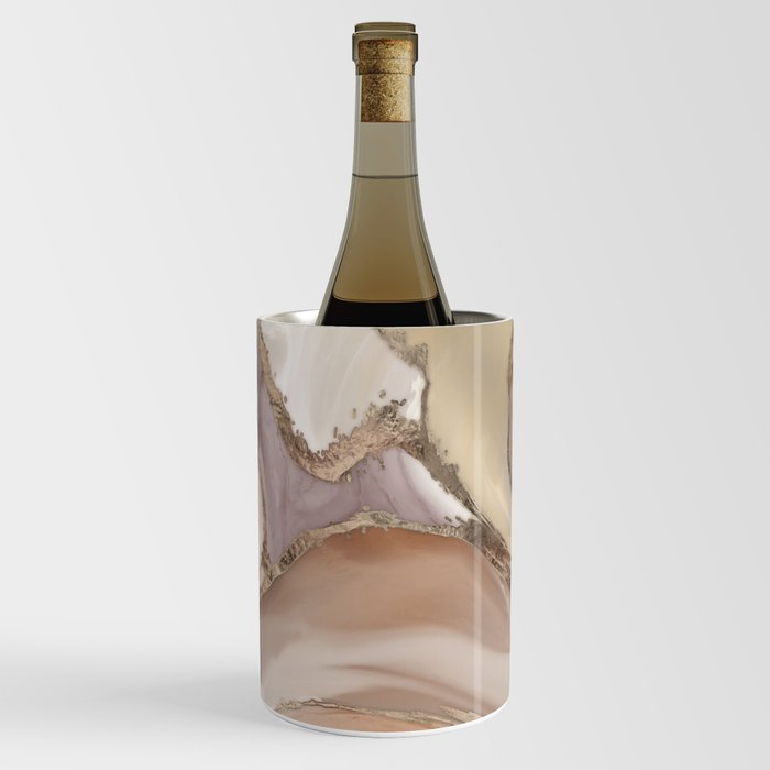 Taupe palette liquid marble and gold abstract Wine Chiller