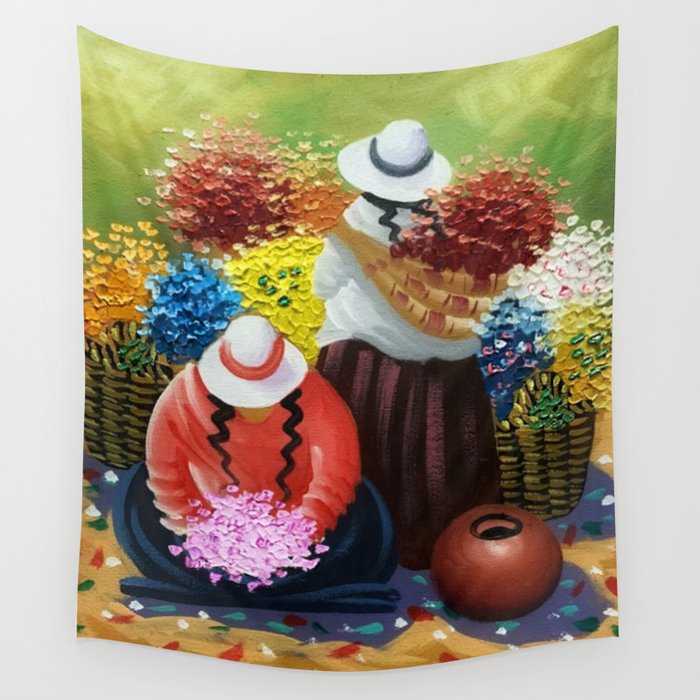 La Paz Altiplano Plateau Flower Sellers floral painting Wall Tapestry