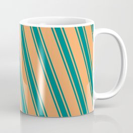 [ Thumbnail: Brown & Teal Colored Stripes Pattern Coffee Mug ]