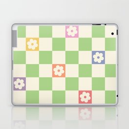 Colorful Flowers Green Check  Laptop Skin