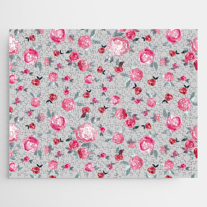 Peony watercolor light grey pink Jigsaw Puzzle