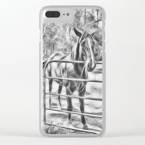 Calm horse standing near gate in Queensland Clear iPhone Case