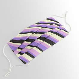 [ Thumbnail: Plum, Purple, Black, and Light Yellow Colored Lines Pattern Face Mask ]