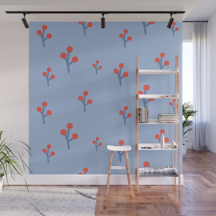 Floral pattern blue Wall Mural