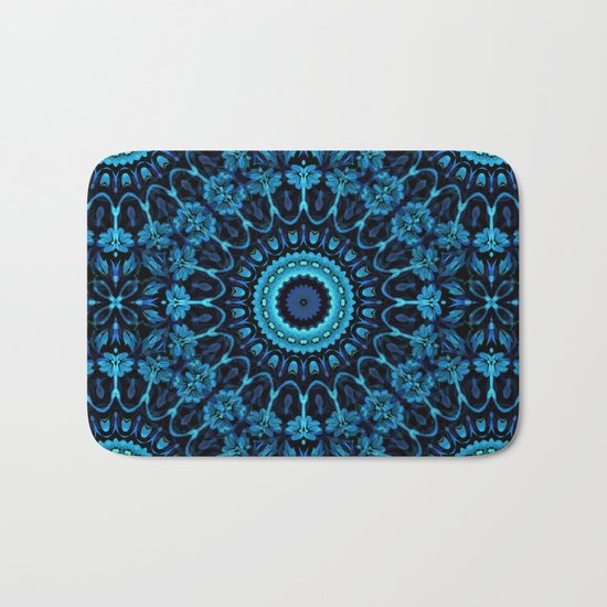 Dark Blue Floral Mandala Bath Mat