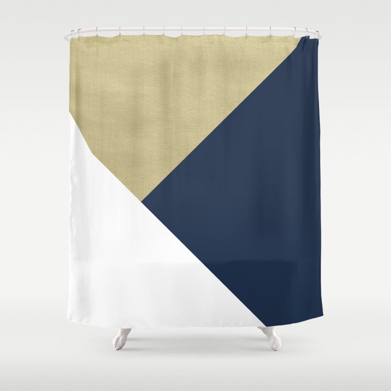 navy and tan shower curtain