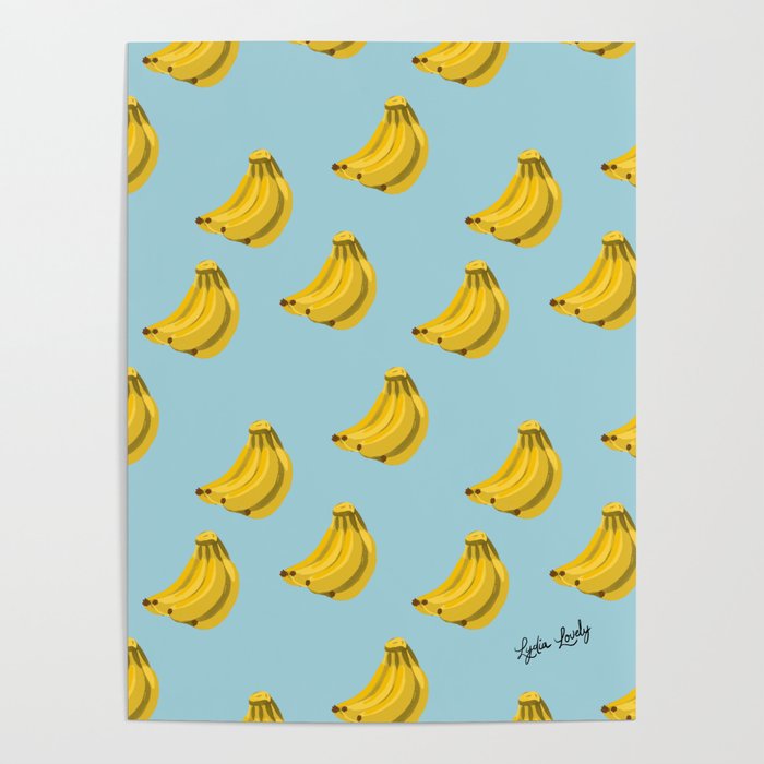 Bananas yellow- blue background Poster