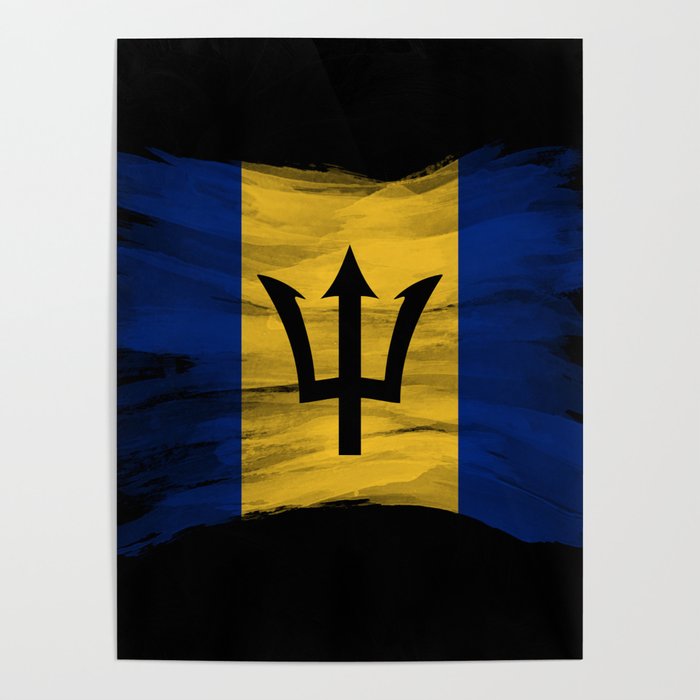 Barbados flag brush stroke, national flag Poster