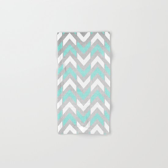 Teal & White Herringbone Chevron on Silver Wood Hand & Bath Towel