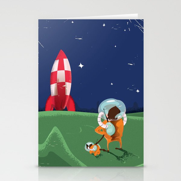 Dog Walking on the Moon Stationery Cards